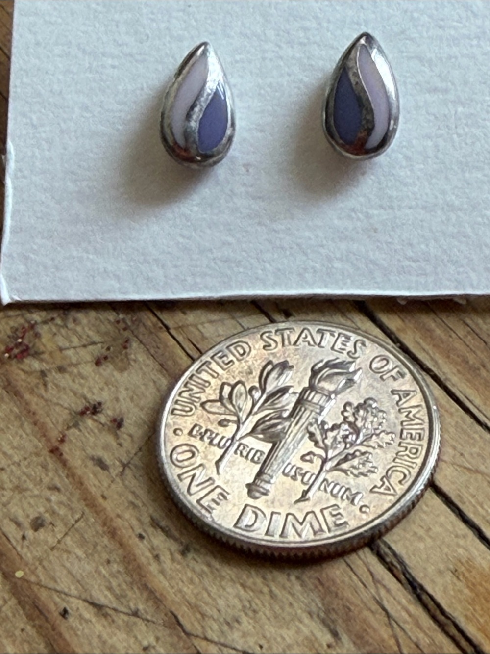 Sterling silver 925 Teardrop Lavender & White Inlay Earrings